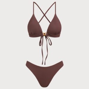 Brown Ribbed Knot Bikini Set