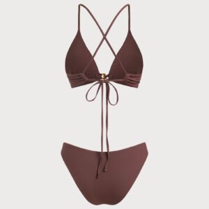 Alternative view of Brown Ribbed Knot Bikini Set
