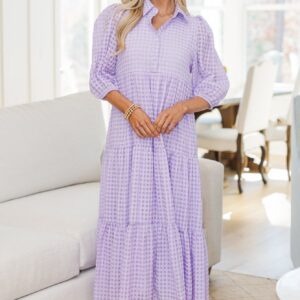 Alternative view of Love Found Lavender Gingham Tiered Midi Dress