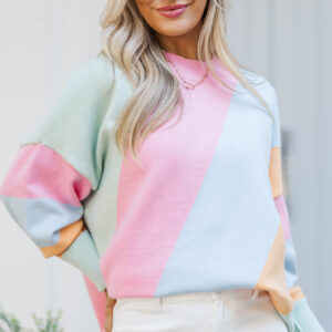 A Perfect Love Light Blue Colorblock Sweater