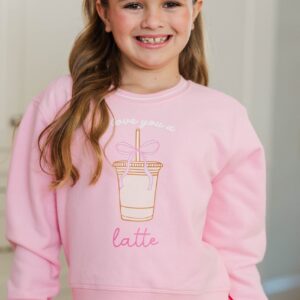 I Love You A Latte Blush Pink Striped Cuff Graphic Sweatshirt