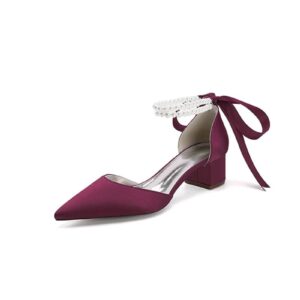 Pointed Toe Double Pearl Ankle Strap Party Shoes With Ribbon Tie