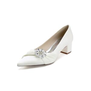 Satin Pointed Toe Slip-On Party Shoes With Crystal