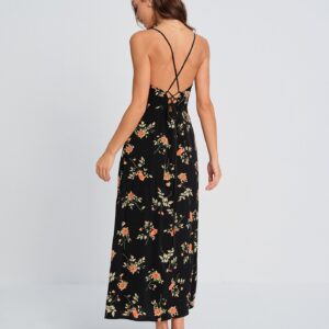 Alternative view of Black Square Neck Floral Slip Maxi Dress