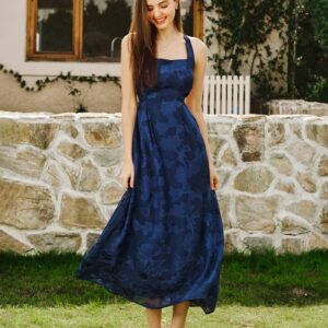 Navy Jacquard Slip Maxi Dress
