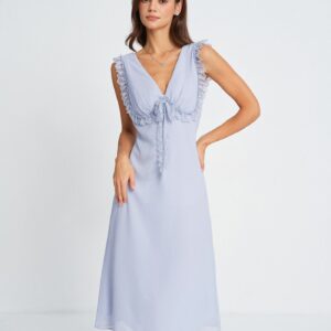 Blue V Neck Midi Dress